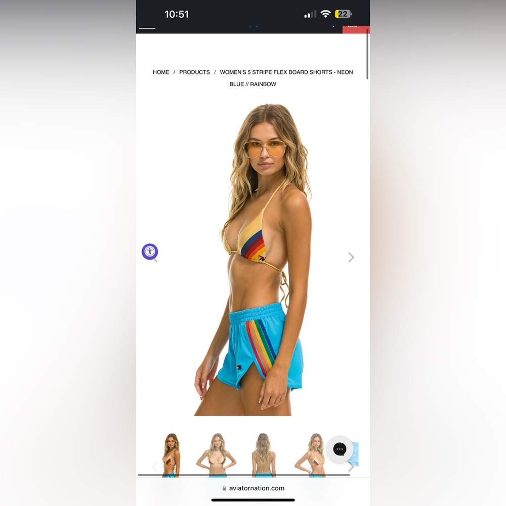 Aviator Nation Women’s 5 stripe flex board shorts - neon blue // rainbow